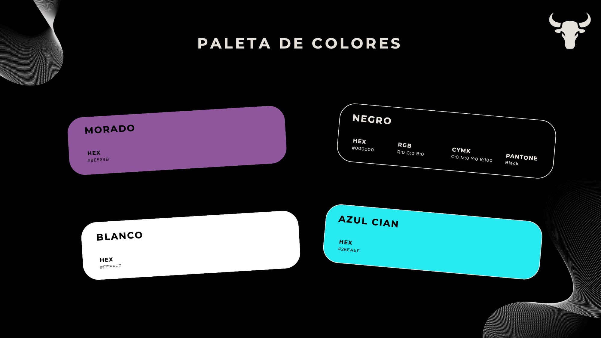 RelevX colour palette: purple, black, white and cyan