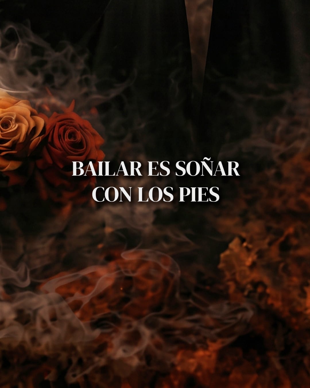 Campaign piece with roses and smoke and the line: to dance is to dream with your feet